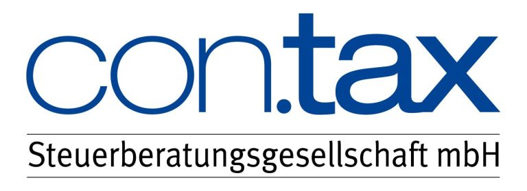 Logo der Steuerberatungsgesellschaft con.tax mbH in blauer Schrift, Großwallstadt, Landkreis Miltenberg, Raum Aschaffenburg